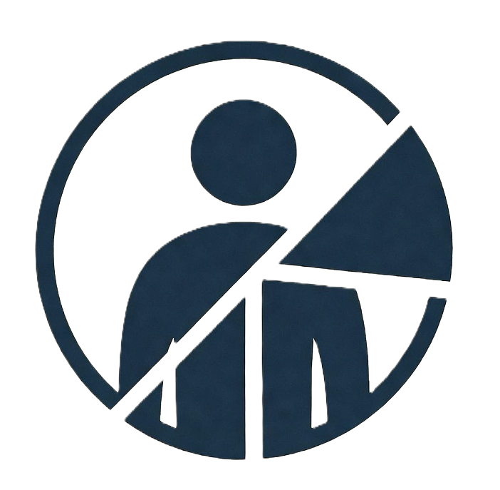 An abstract logo featuring a person icon integrated with geometric shapes, representing strategic guidance and support for businesses.